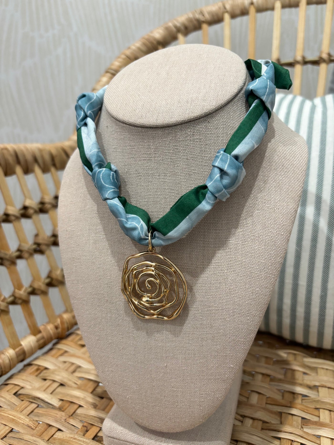 Scarf Charm Necklace | Blue Green Flower Charm