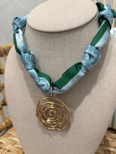 Scarf Charm Necklace | Blue Green Flower Charm