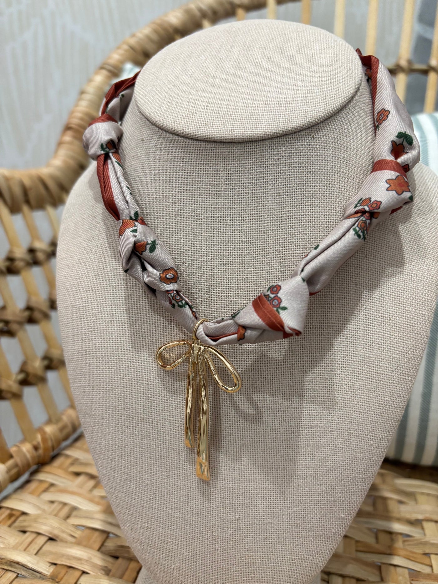 Scarf Charm Necklace | Pink Bow Charm