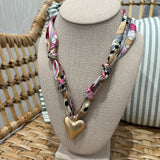 Scarf Charm Necklace | Pink Brown Heart Charm