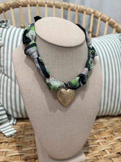 Scarf Charm Necklace | Green Heart Charm