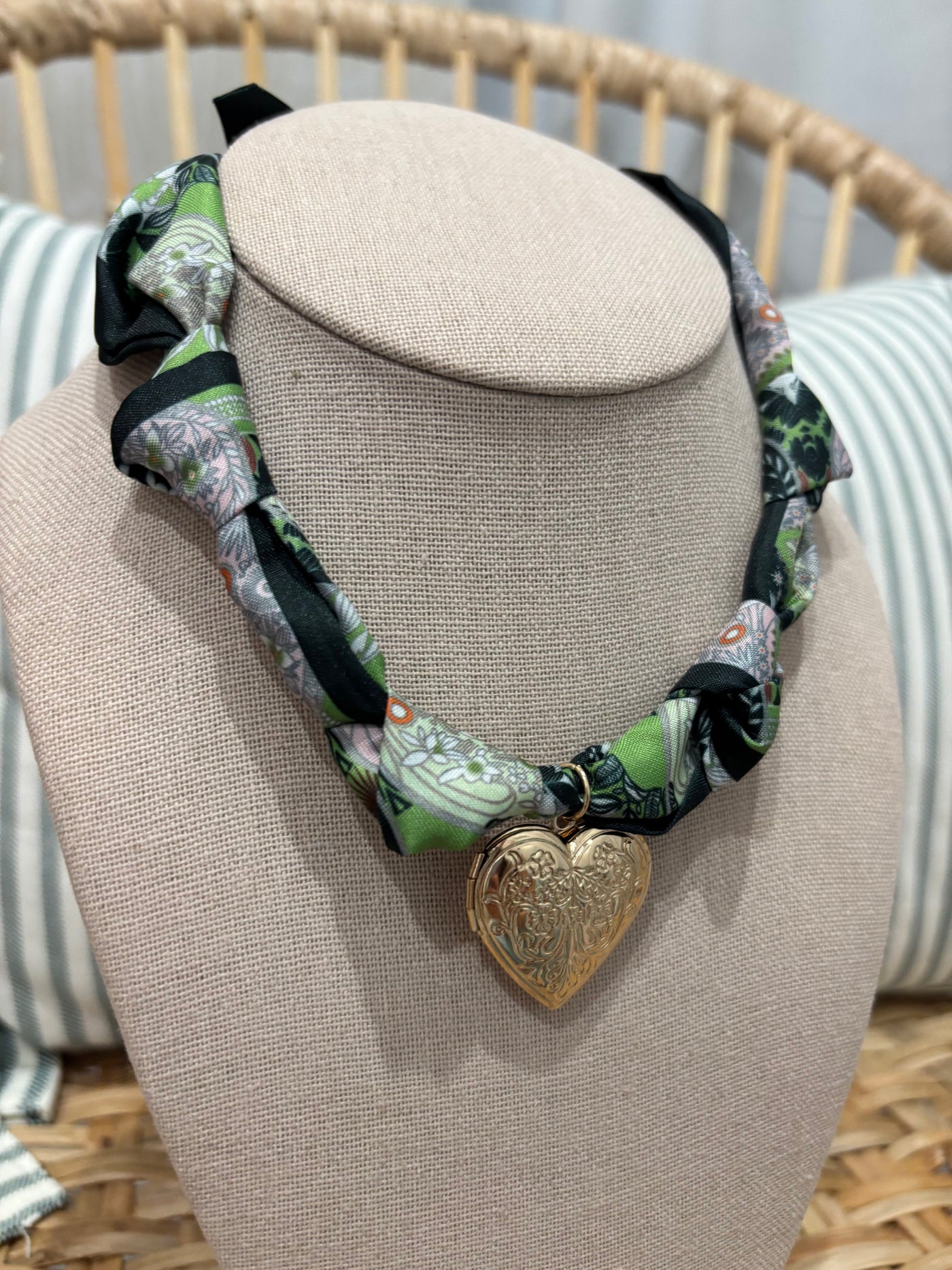 Scarf Charm Necklace | Green Heart Charm