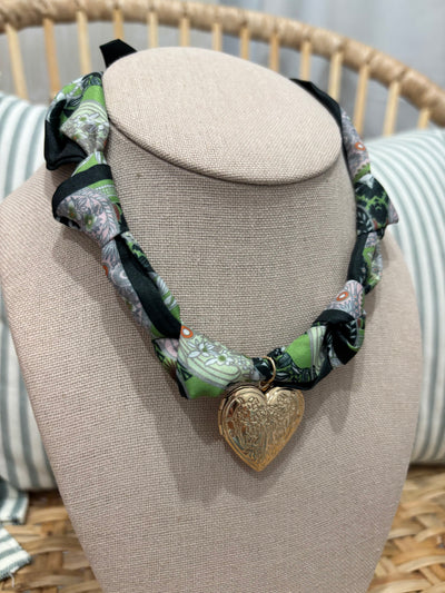 Scarf Charm Necklace | Green Heart Charm