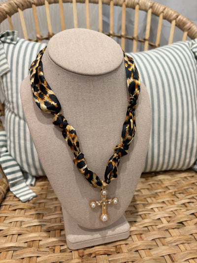 Scarf Charm Necklace | Leopard Cross Charm