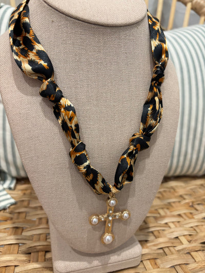 Scarf Charm Necklace | Leopard Cross Charm