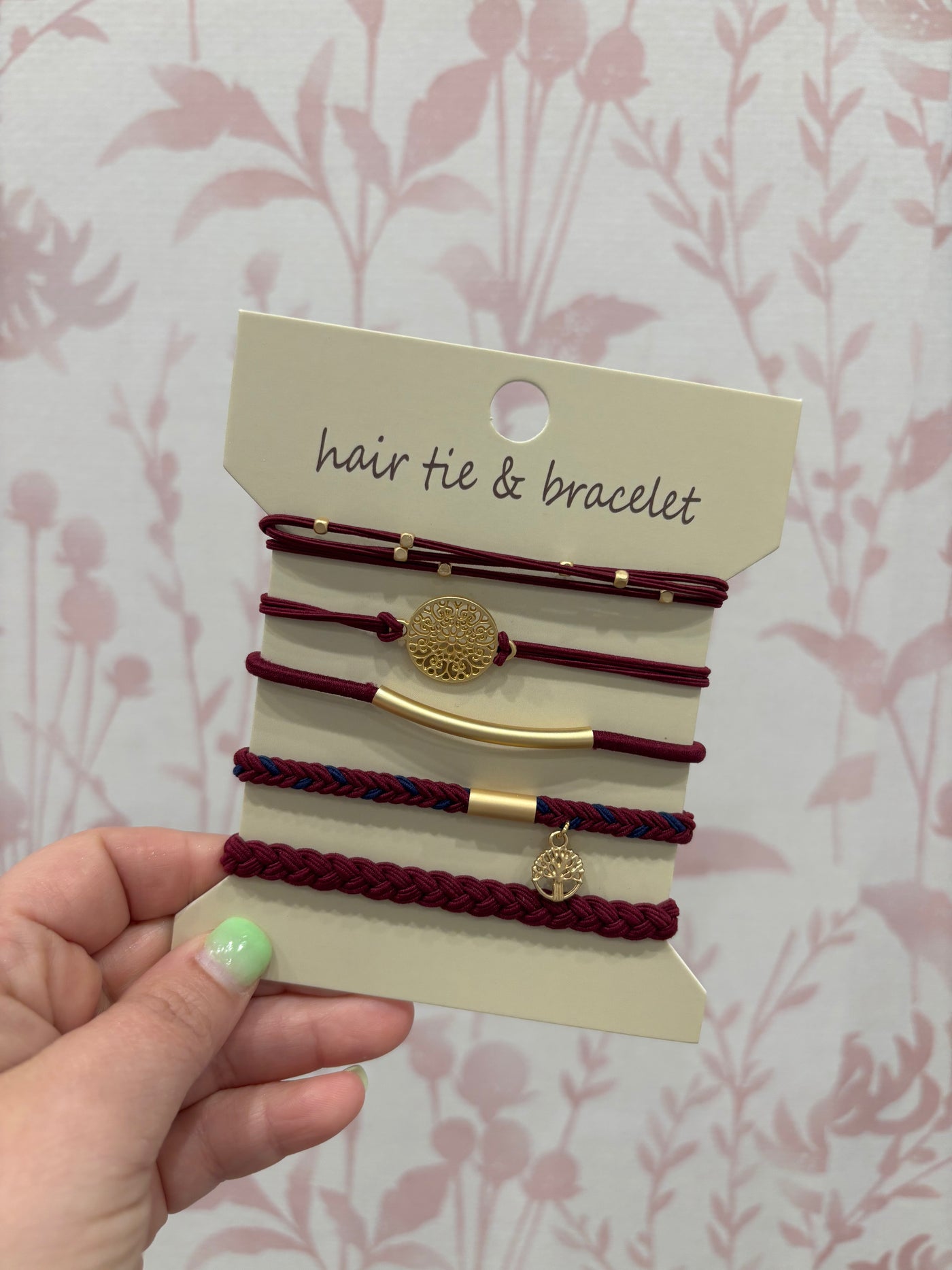 Boho Dual Function Knot Bracelet Hair Ties | Burgundy
