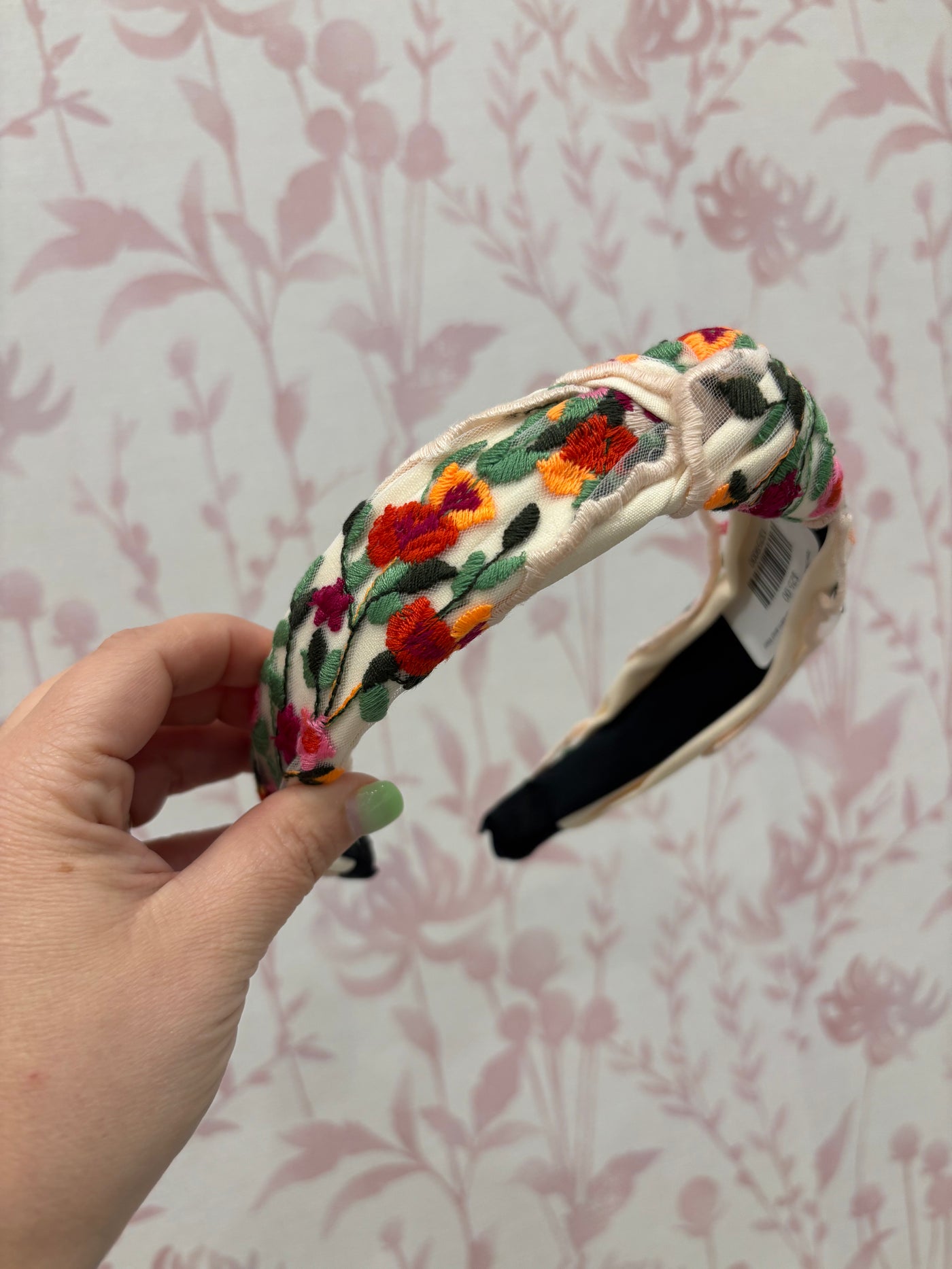 Floral Embroidery Headband | Cream and Red