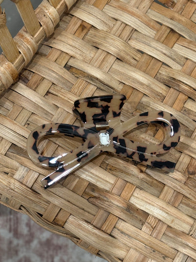 Cute Bow Ribbon Rhinestone Hair Claw Clip | Tortoise