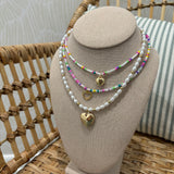 Beaded Multi Chain Heart Charm Necklace