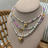 Beaded Multi Chain Heart Charm Necklace
