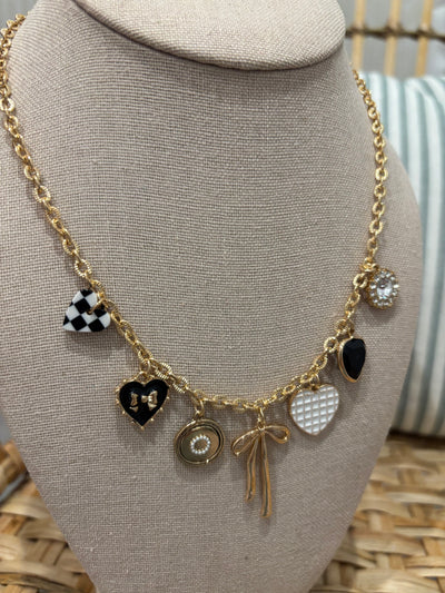 Bow Checker Heart Charm Necklace