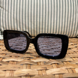 Retro Rectangle Frame Sunglasses | Black (Blue Lenses)