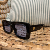 Retro Rectangle Frame Sunglasses | Black (Blue Lenses)