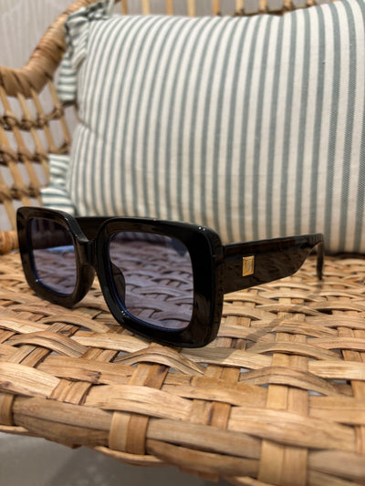 Retro Rectangle Frame Sunglasses | Black (Blue Lenses)