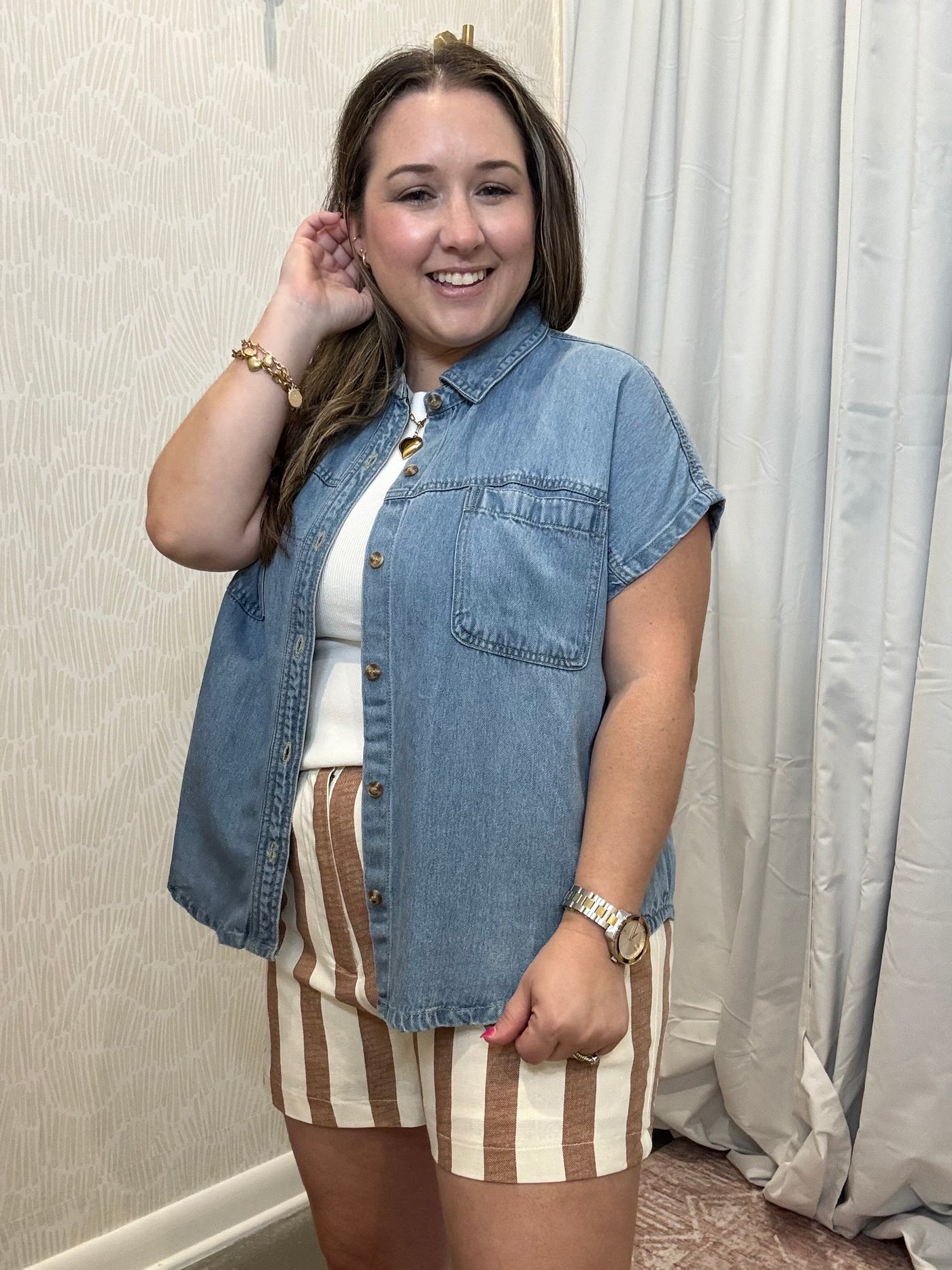 Chambray Button Down Top