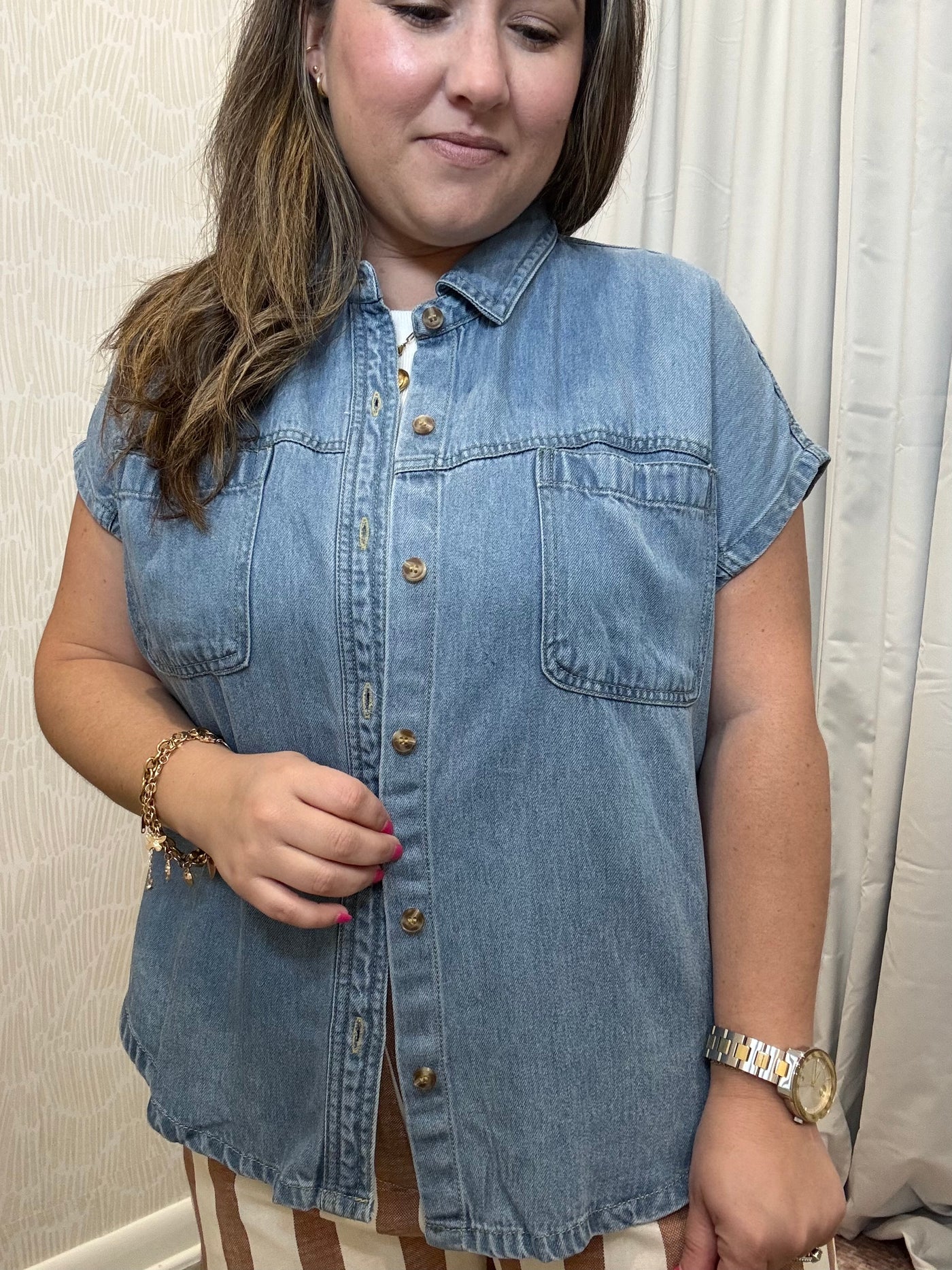 Chambray Button Down Top