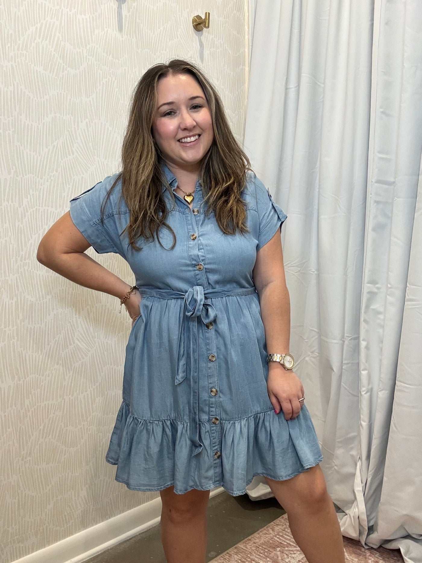 Chambray Belted Dress