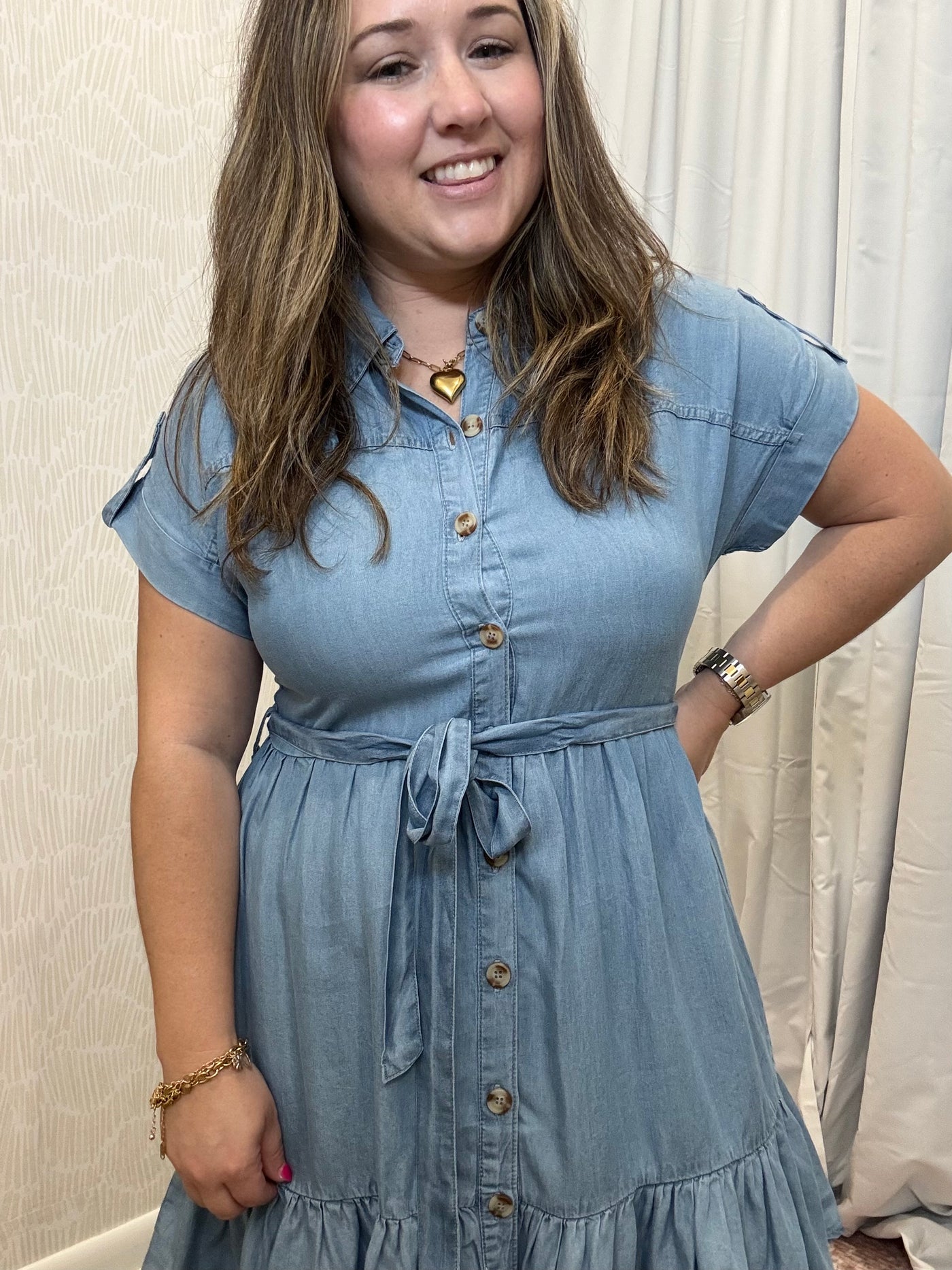 Chambray Belted Dress