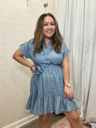 Chambray Belted Dress