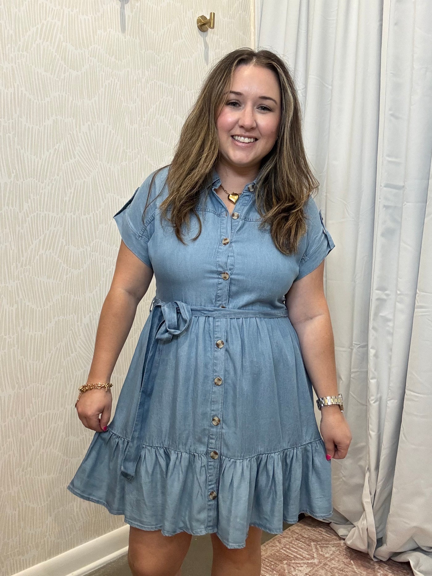 Chambray Belted Dress