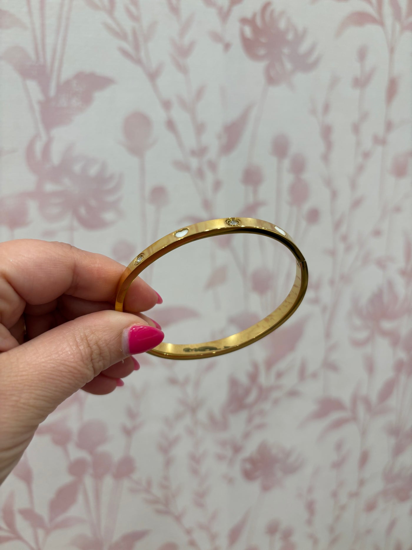 Rhinestone & Heart Bangle Bracelet