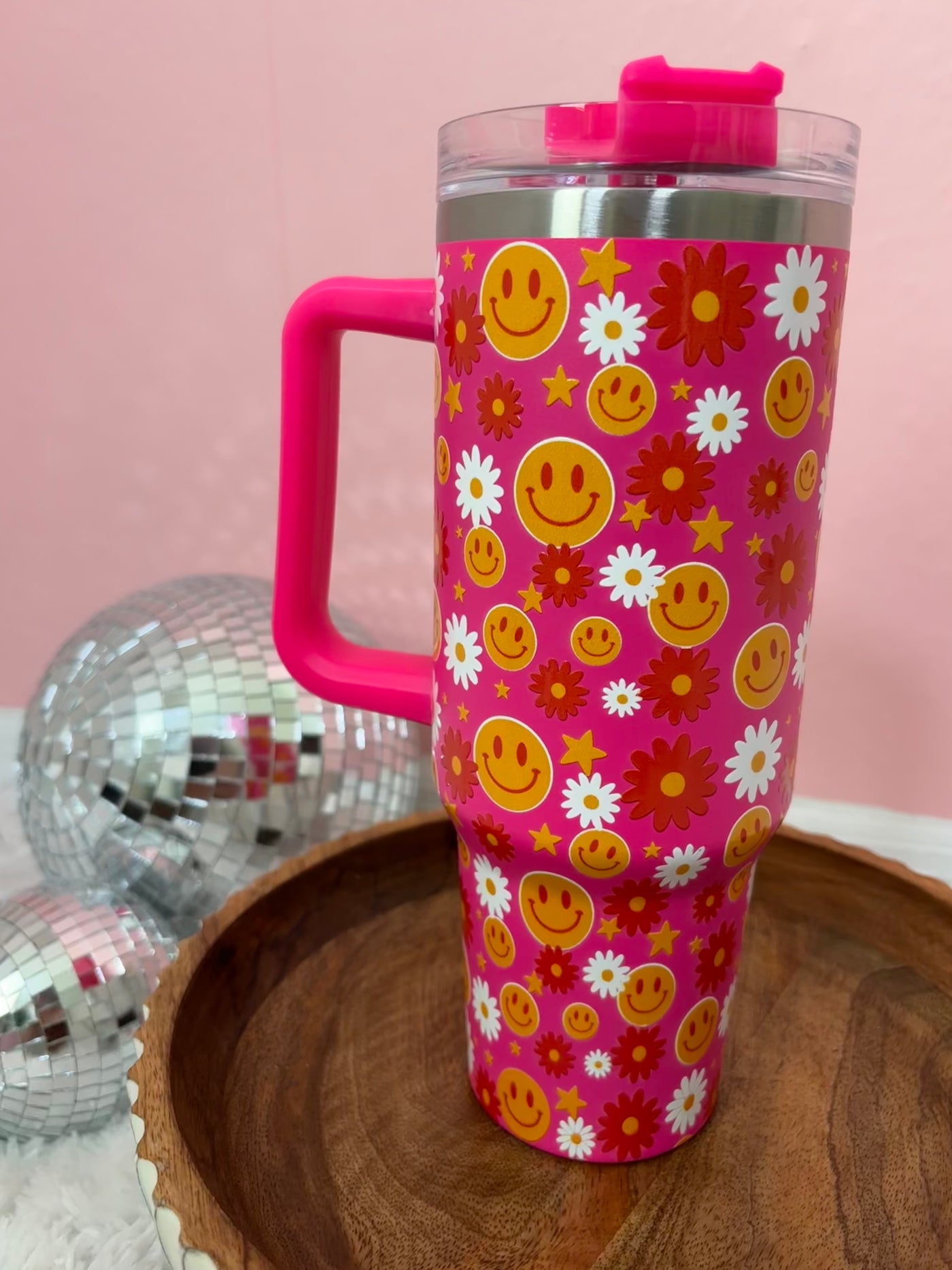 Smiley Face Floral 40oz Cup