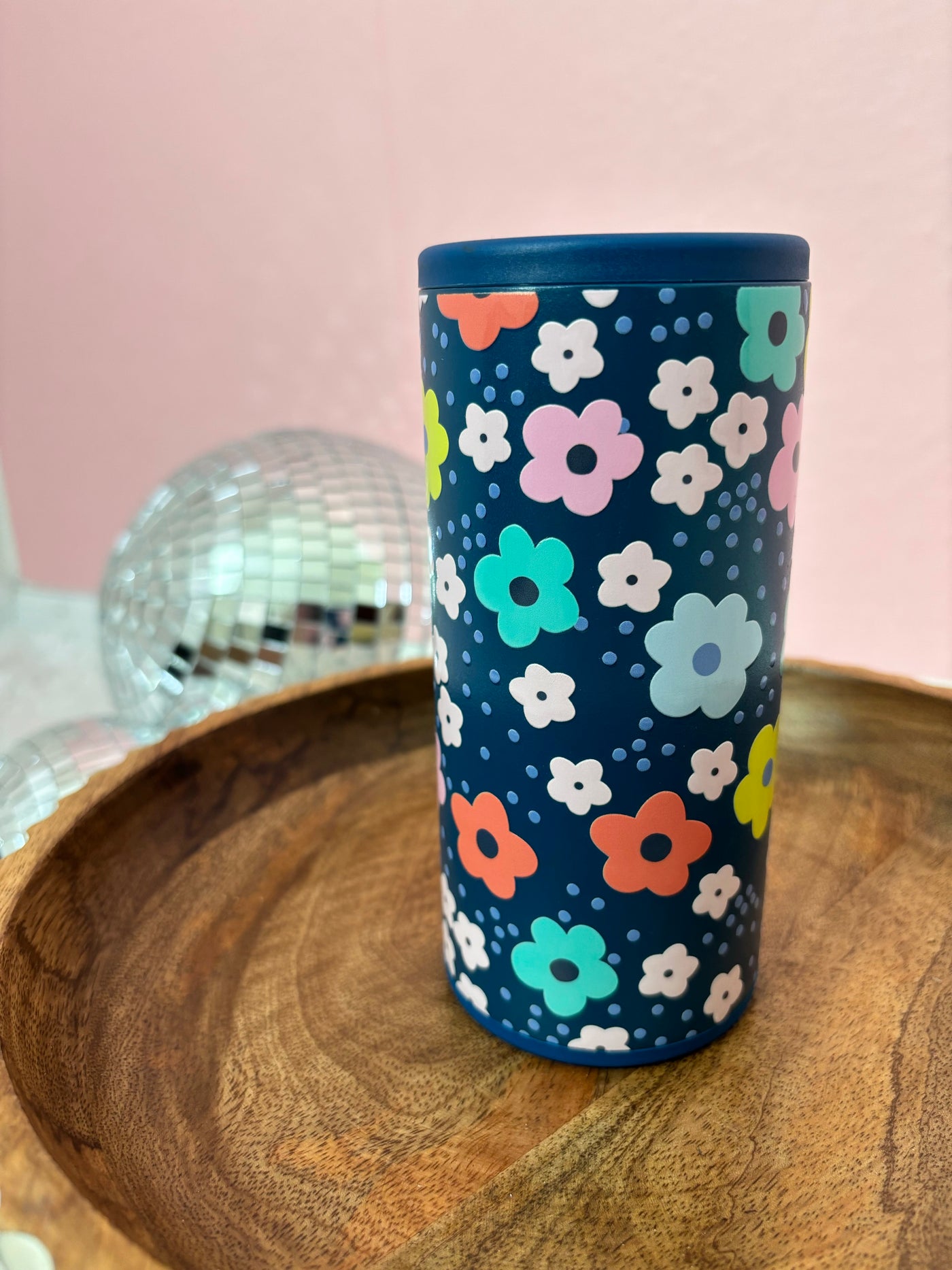 Navy Floral Koozie Can