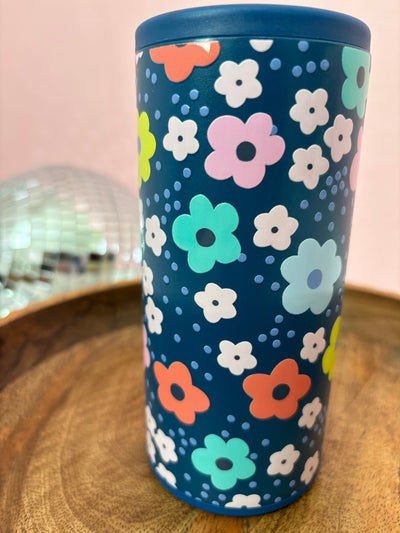 Navy Floral Slim Can Cooler Cup