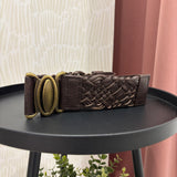 Oval Buckle Braided Elastic Belt | Brown