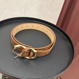 Gold Buckle Suede Belt | Brown