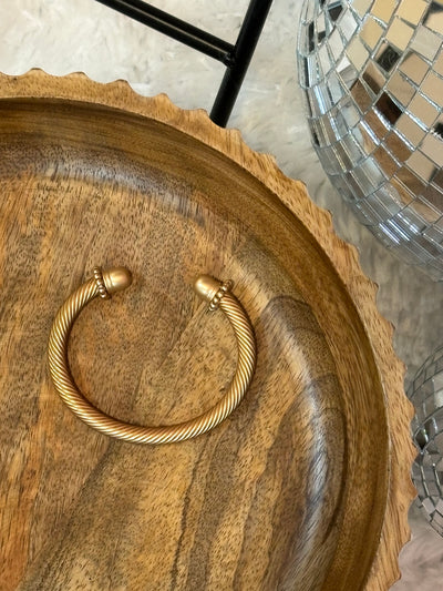 Cable Stone Cuff Bracelet // Matte Gold