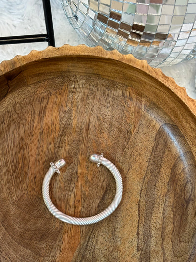 Cable Stone Cuff Bracelet // Matte Silver