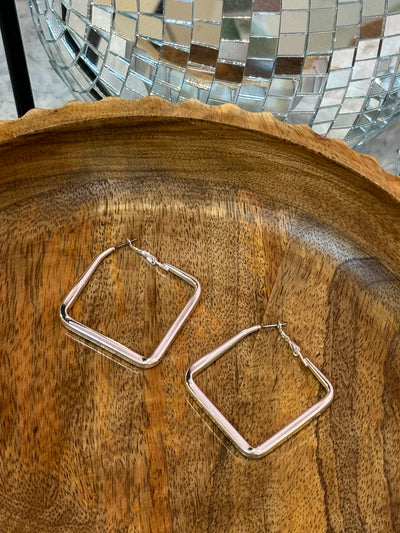 Square Hoop Earrings // Silver