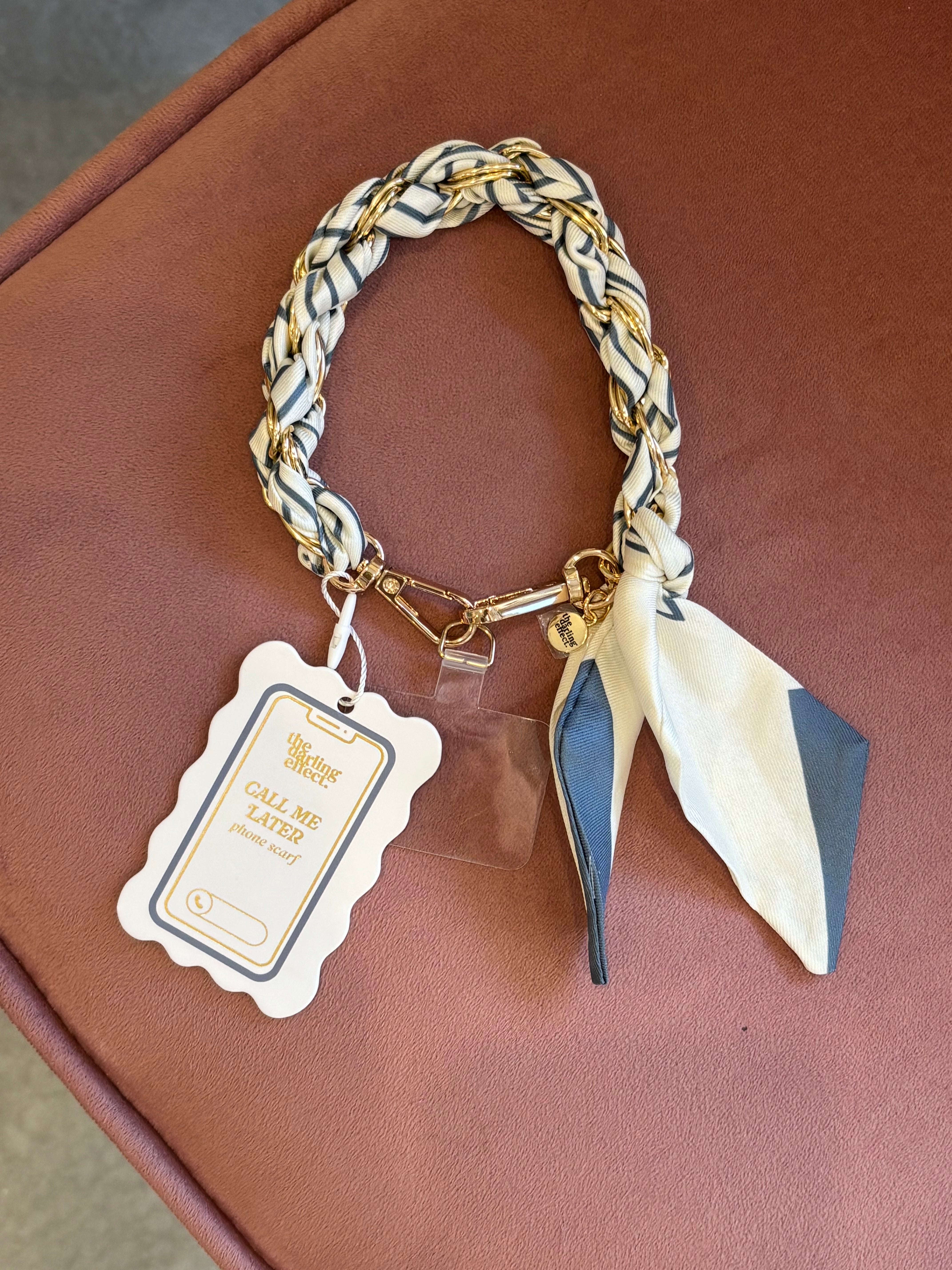 Gold Scarf Purse & Phone Chain | Blue Stripe