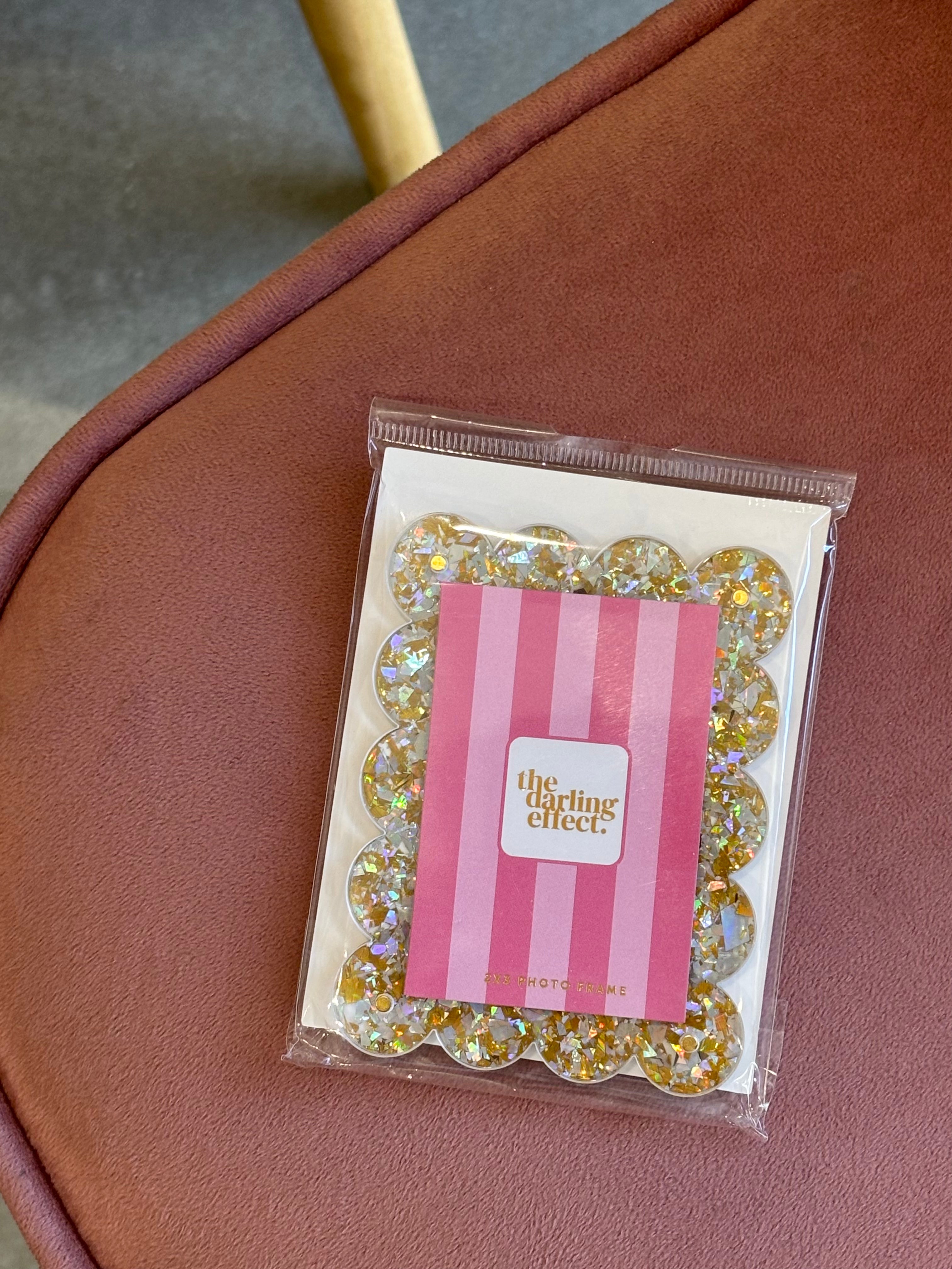 Mini Acrylic Picture Frame Magnet | Gold Glitter