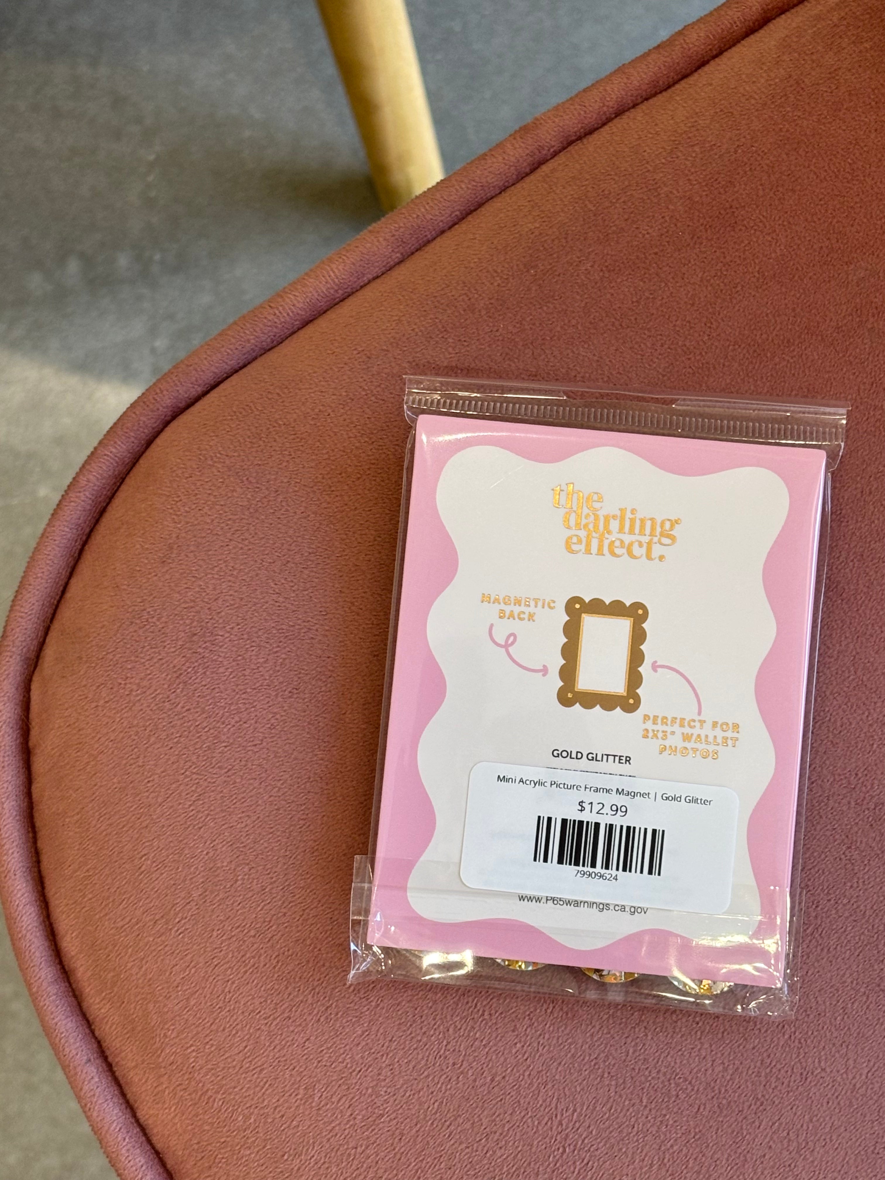 Mini Acrylic Picture Frame Magnet | Gold Glitter
