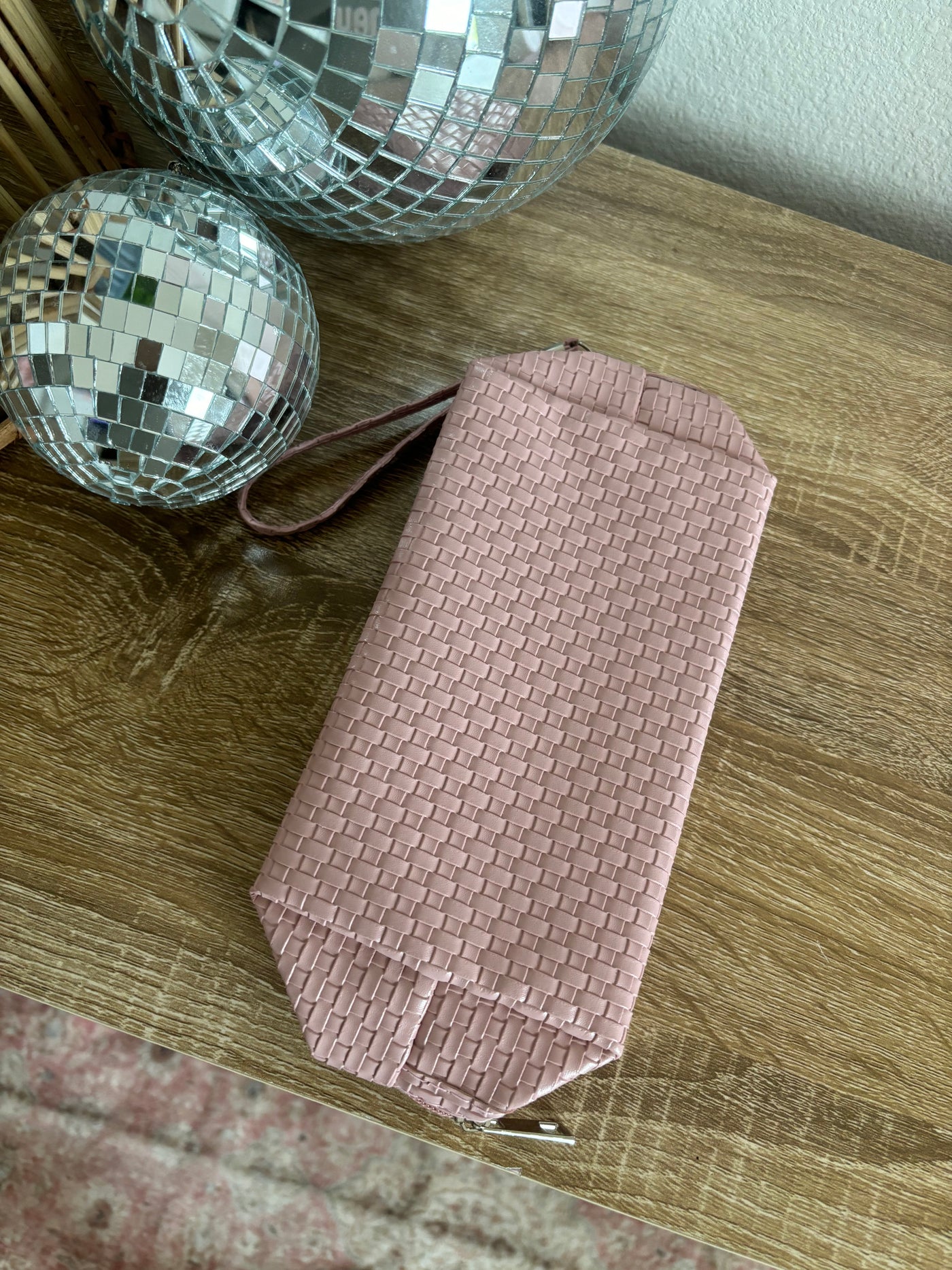 Pink Woven Cosmetic Bag