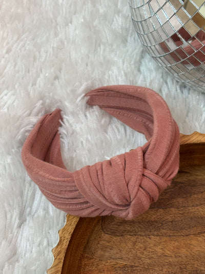 Rose Pink Top Knot Headband for adults