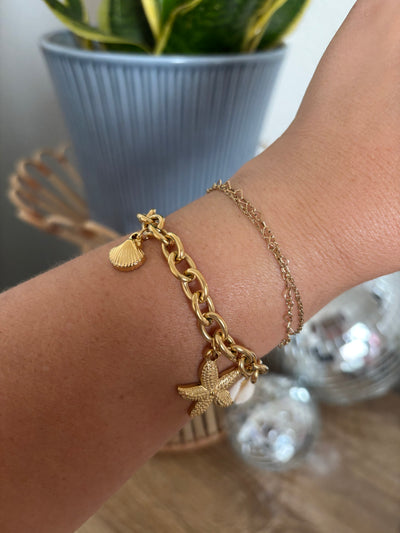 Gold Stars & Shells Chain Bracelet Beachy Jewelry