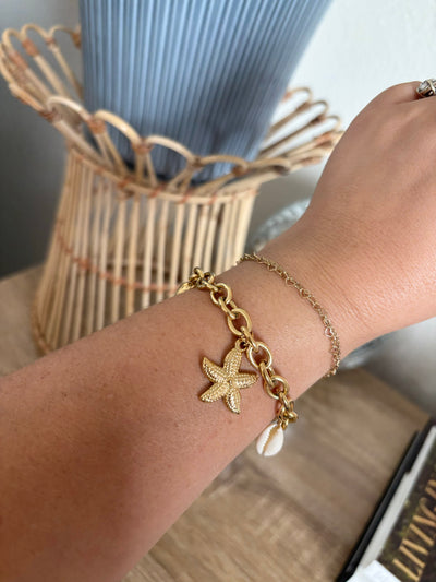 Gold Stars & Shells Chain Bracelet Coastal Jewelry