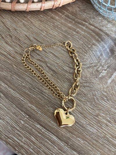 Gold Heart Chain Bracelet for Women