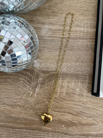 Gold Large Heart Chain Necklace