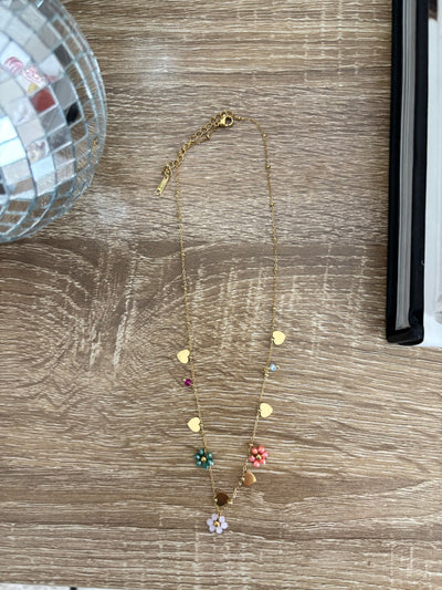 Gold Flower & Hearts Necklace