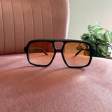 Aviator Frame Sunglasses | Black with Orange Lenses