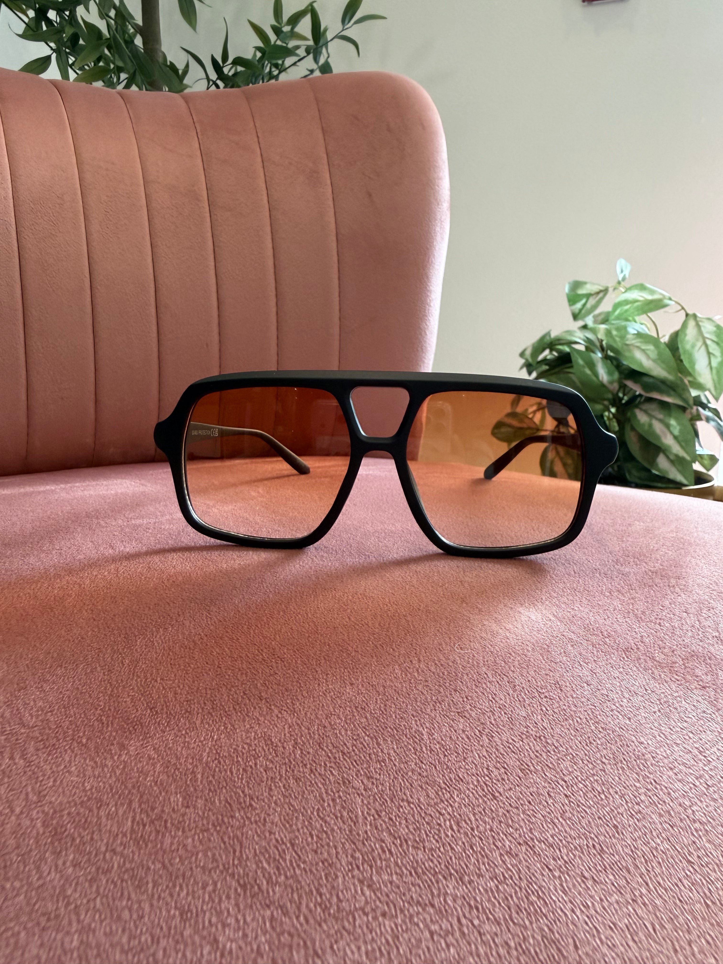 Aviator Frame Sunglasses | Black with Orange Lenses