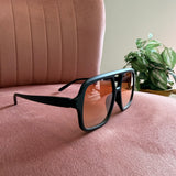 Aviator Frame Sunglasses | Black with Orange Lenses