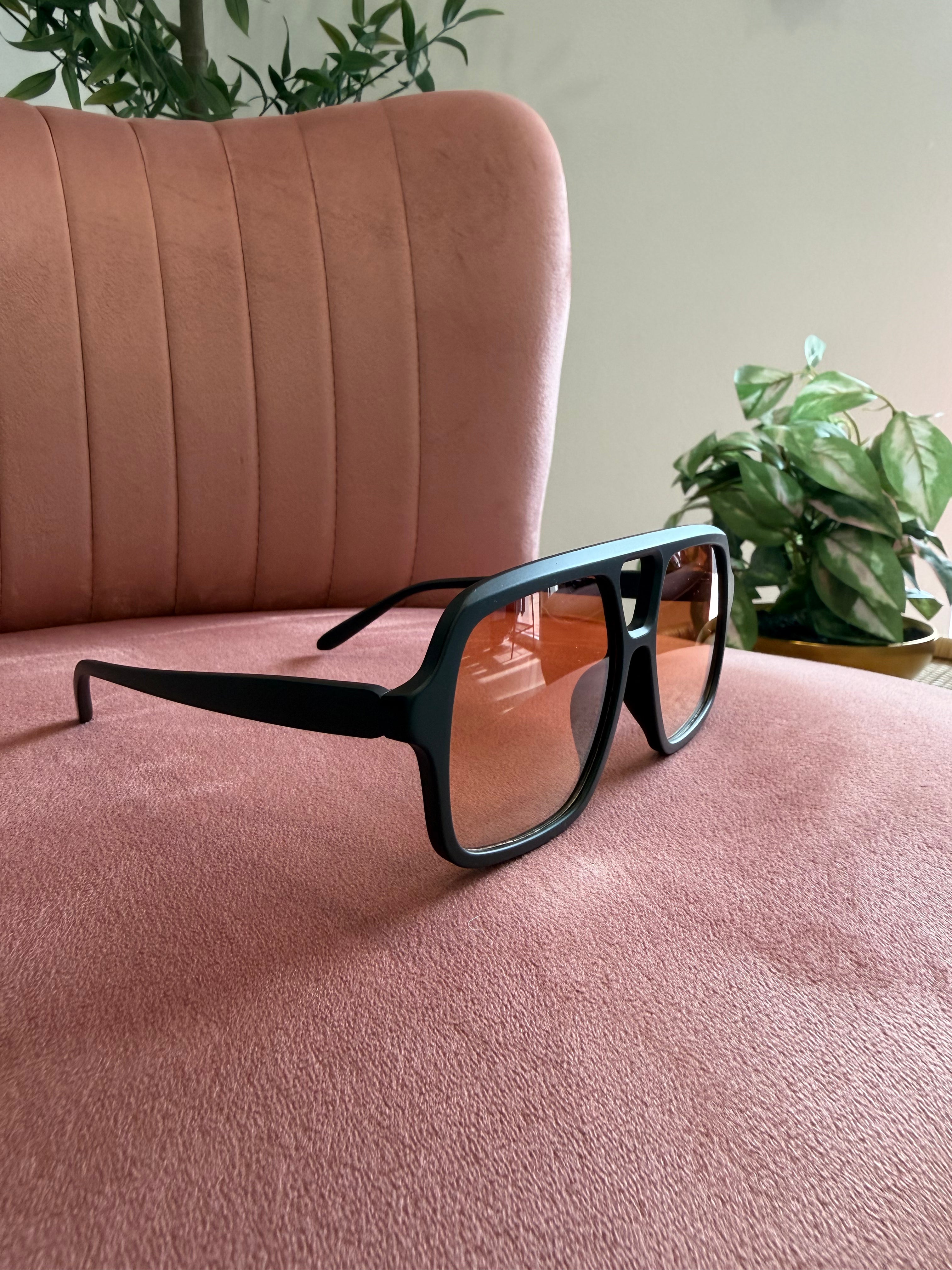 Aviator Frame Sunglasses | Black with Orange Lenses