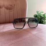 Aviator Frame Sunglasses | Black with Green Lenses
