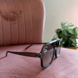 Aviator Frame Sunglasses | Black with Green Lenses