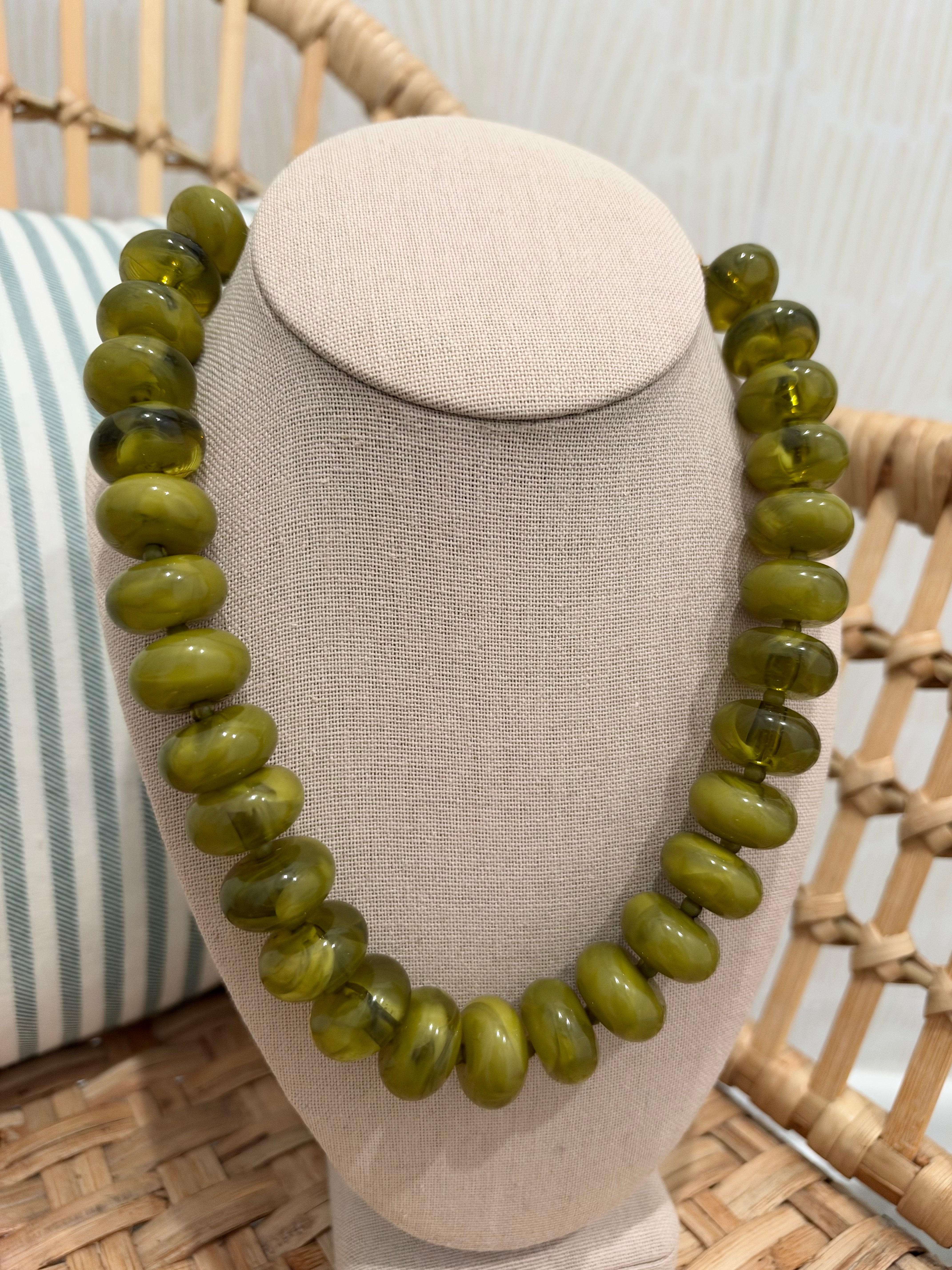 Chunky Beaded Statement Necklace | Olive